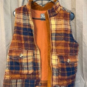 Plaid Quilted Vest in Rust, Navy & Cream